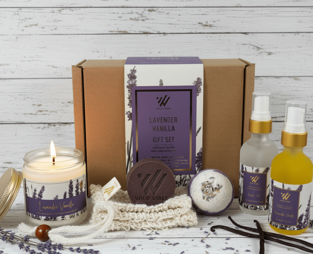 Lavender Vanilla Gift Box | Aromatherapy Spa Gift Set | Wild Vibes Lavender Vanilla Gift Box | Aromatherapy Spa Gift Set | Wild Vibes