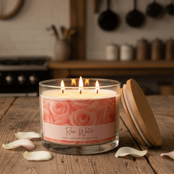 Rose Water Aromatherapy Candle - 3 wick - Wild Vibes Home & Body