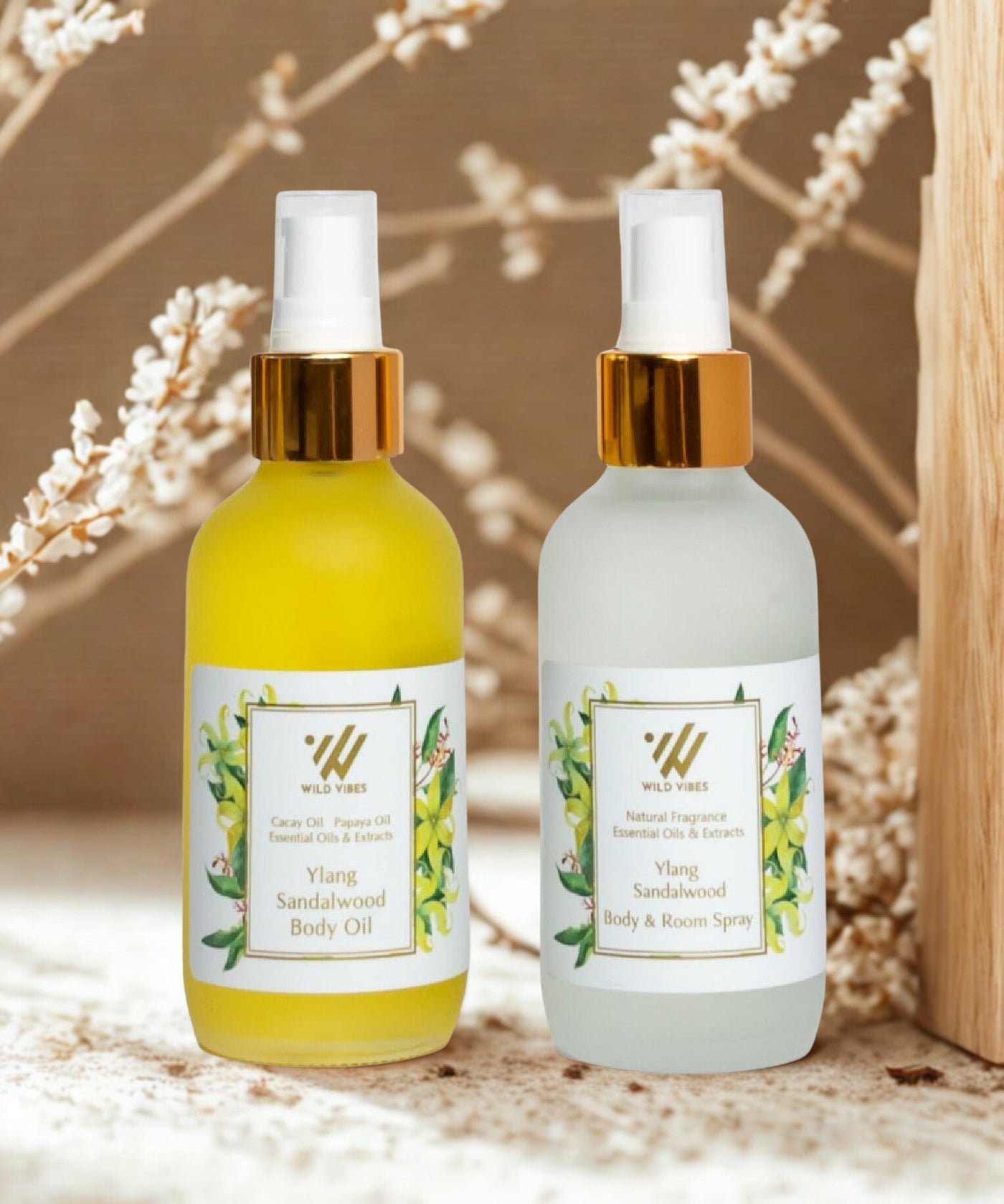 Ylang Body Oil & Body Spray Set - Sandalwood + Amber - Wild Vibes Home & Body